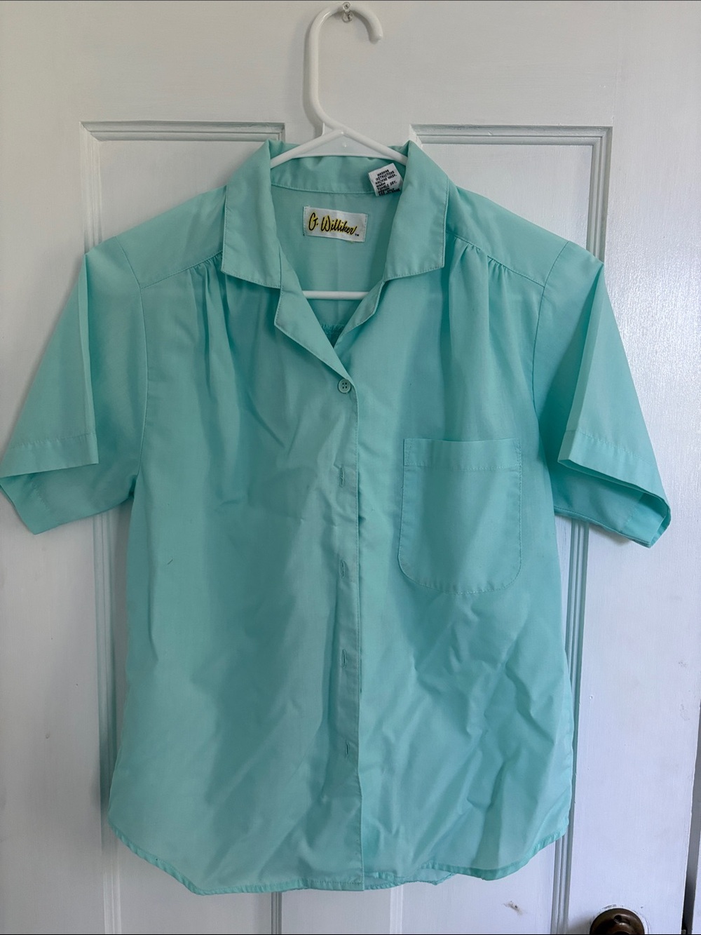 Women’s Short-Sleeve Button Shirt in Mint Green